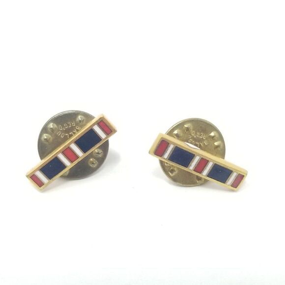 Vintage Military Lapel Pins, Red and Blue Striped Enamel Brooch, Small, Estate - Picture 5 of 5